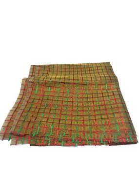 Metallic Plaid Fabric 56x92 Inches Gold Red Green Lightweight Material Craft Sew